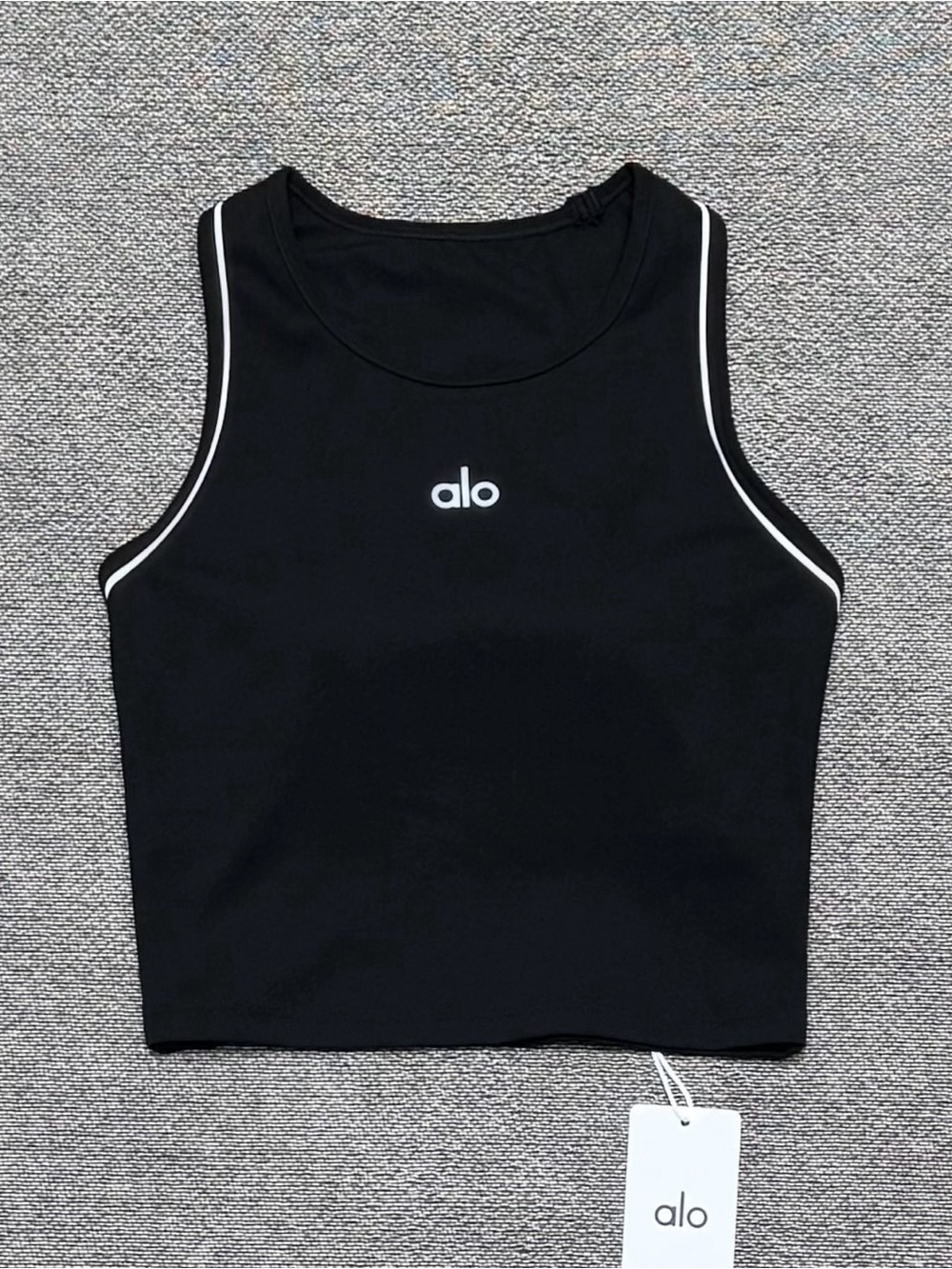 ALO Yoga Black Tank Top with White Trim - Picture 2 of 6
